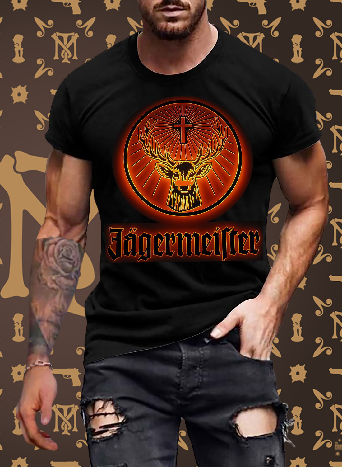 Fashion Herren Jägermeister T-Shirt Rundhals Unisex 100% Baumwolle Streetwear