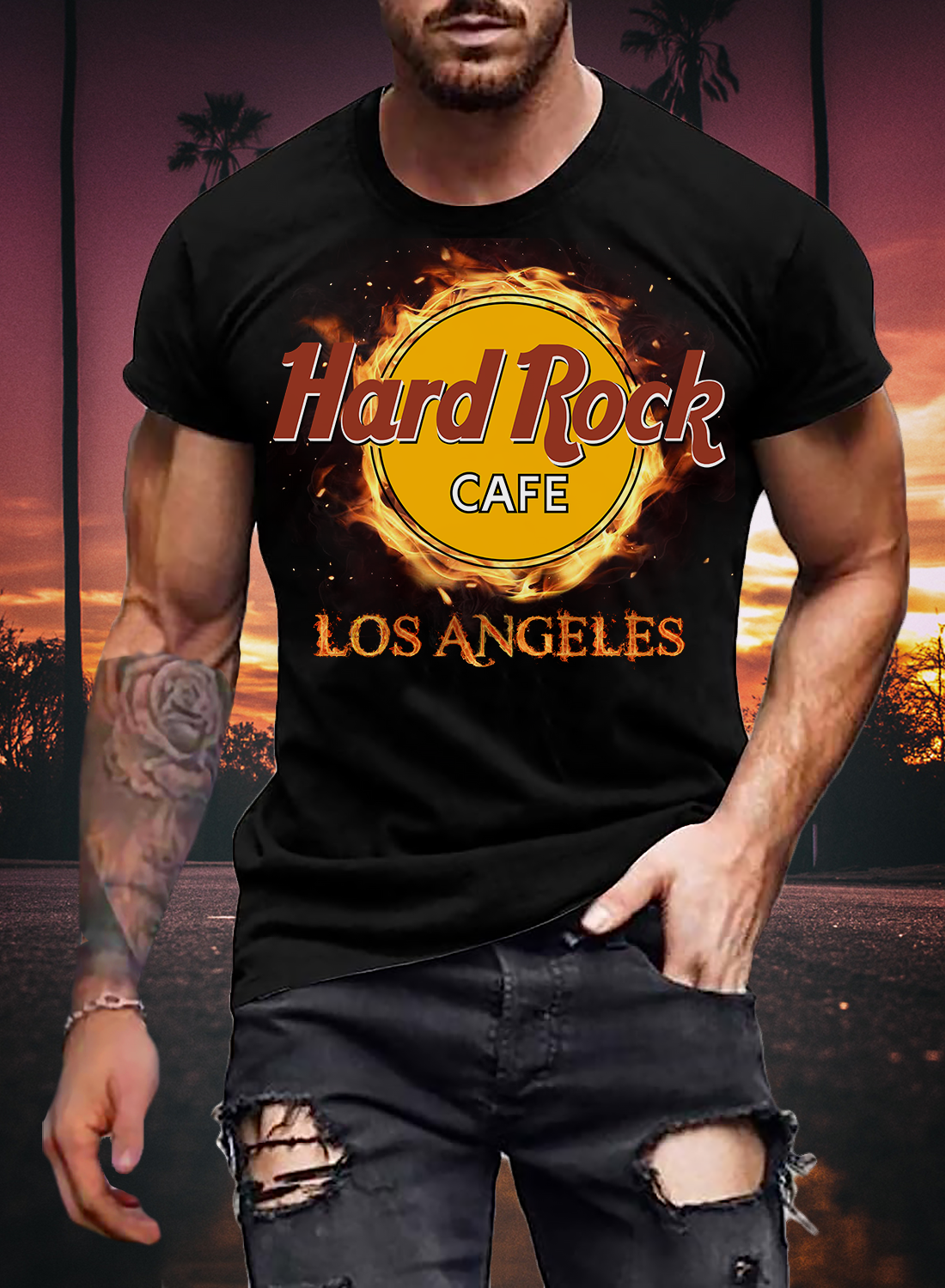 Herren Fashion Los Angeles 3D T-Shirt Rundhals Unisex Sommer Streetwear
