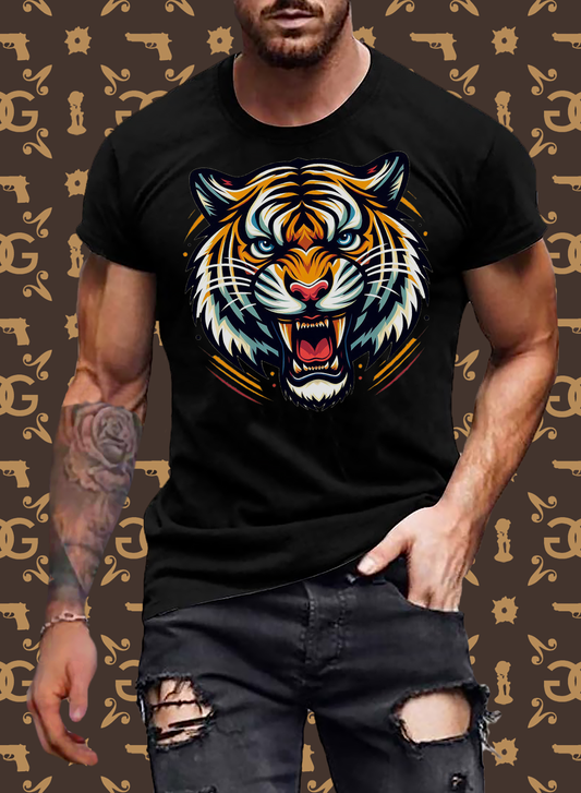 Männer T-Shirt Rundhals Unisex Tiger Sommer Streetwear Tank Top 100% Baumwolle