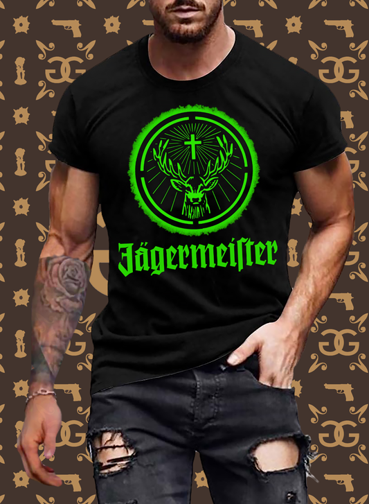 Fashion Herren Jägermeister T-Shirt Rundhals Unisex 100% Baumwolle Streetwear