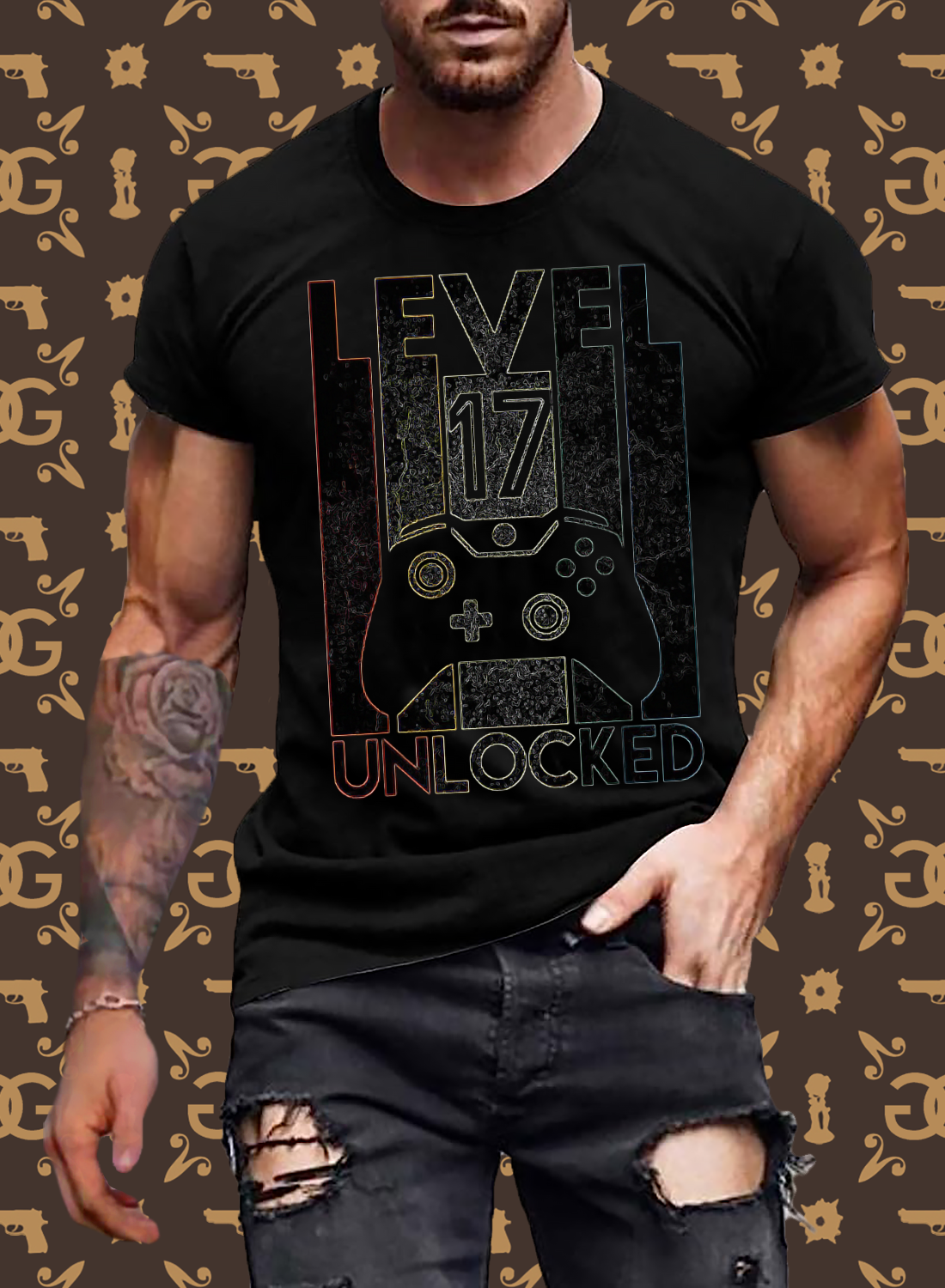 Gamer T-Shirt Top Level 17 Unlocked Fashion Herren Streetwear 100% Baumwolle