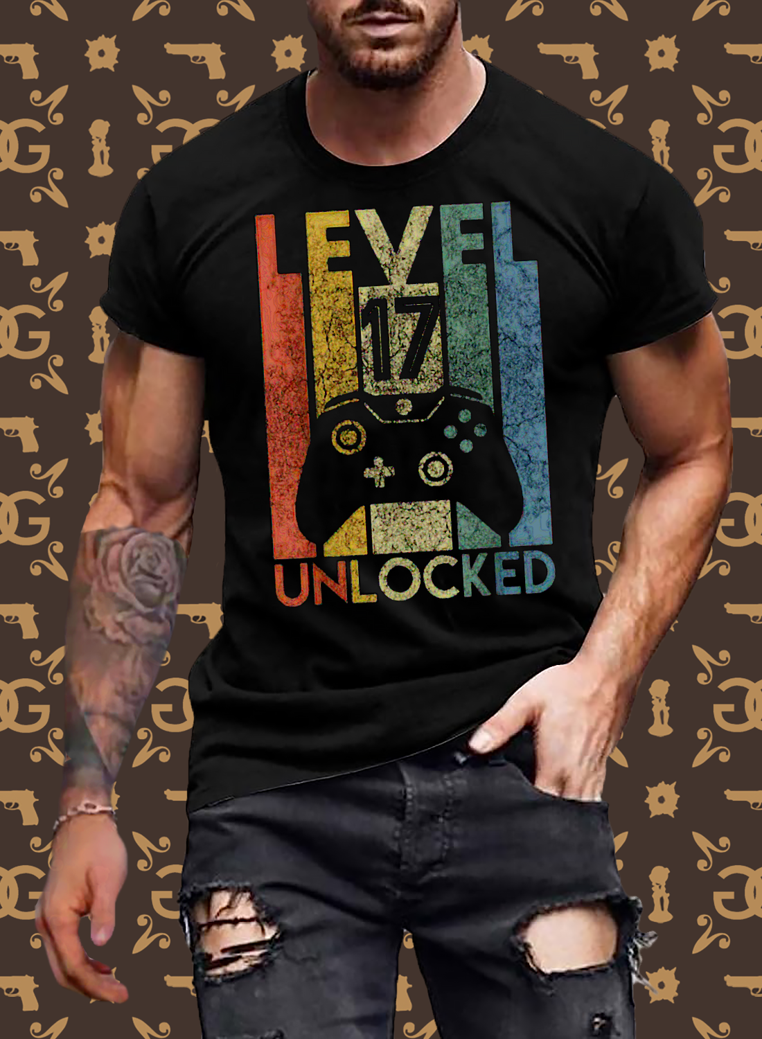 Gamer T-Shirt Top Level 17 Unlocked Fashion Herren Streetwear 100% Baumwolle