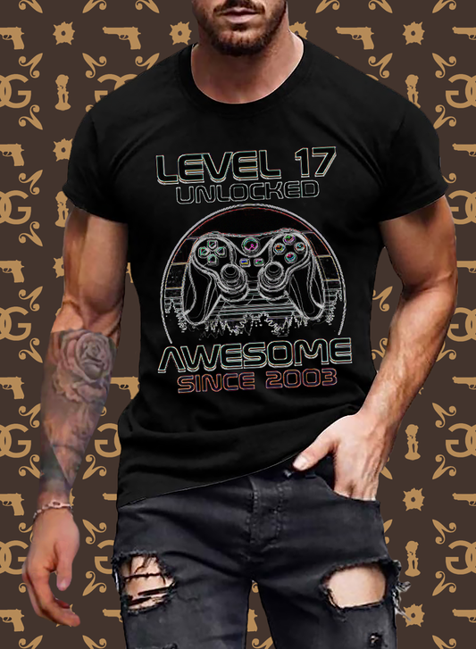 Gamer T-Shirt Top Level 17 Unlocked Fashion Herren Streetwear 100% Baumwolle