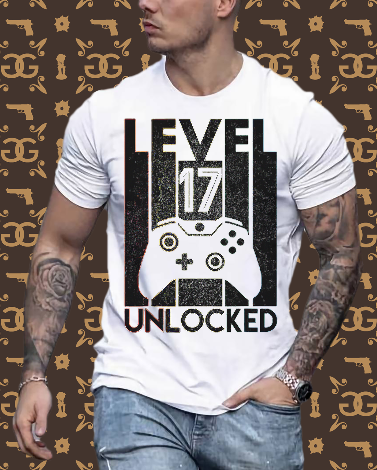 Gamer T-Shirt Top Level 17 Unlocked Fashion Herren Streetwear 100% Baumwolle