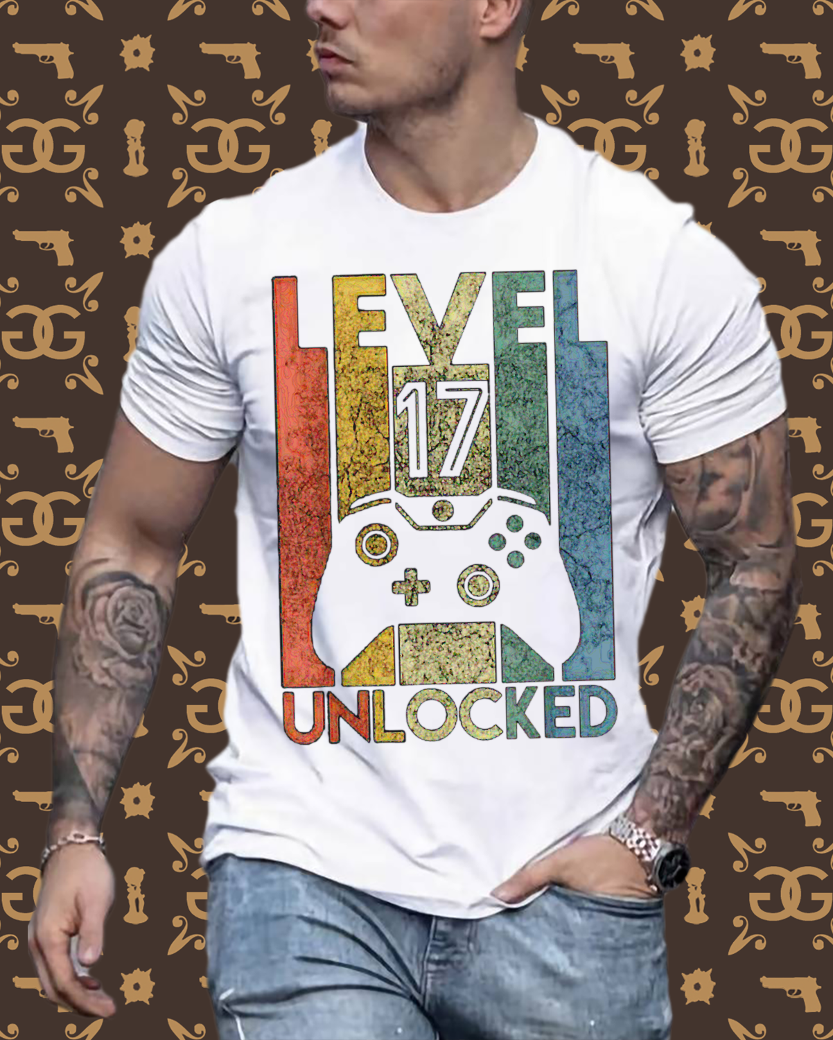 Gamer T-Shirt Top Level 17 Unlocked Fashion Herren Streetwear 100% Baumwolle