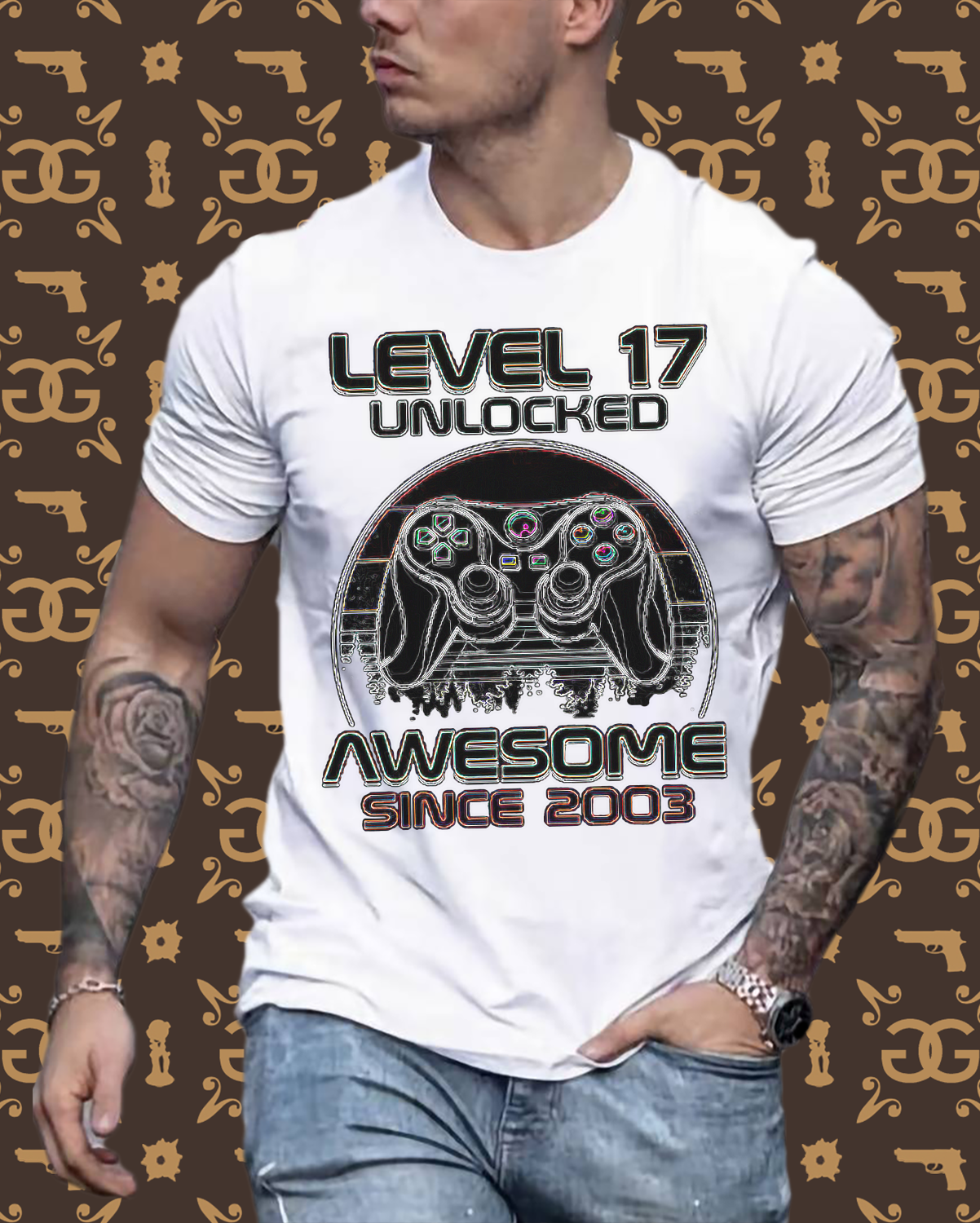 Gamer T-Shirt Top Level 17 Unlocked Fashion Herren Streetwear 100% Baumwolle