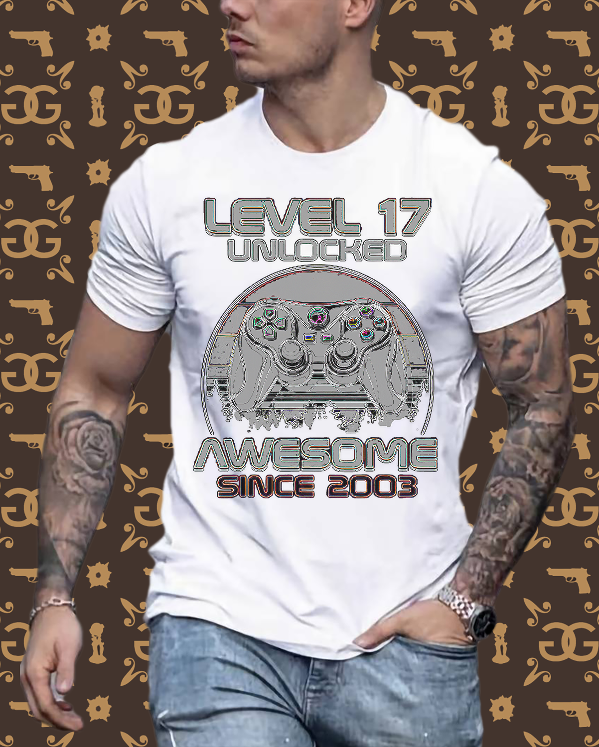 Gamer T-Shirt Top Level 17 Unlocked Fashion Herren Streetwear 100% Baumwolle