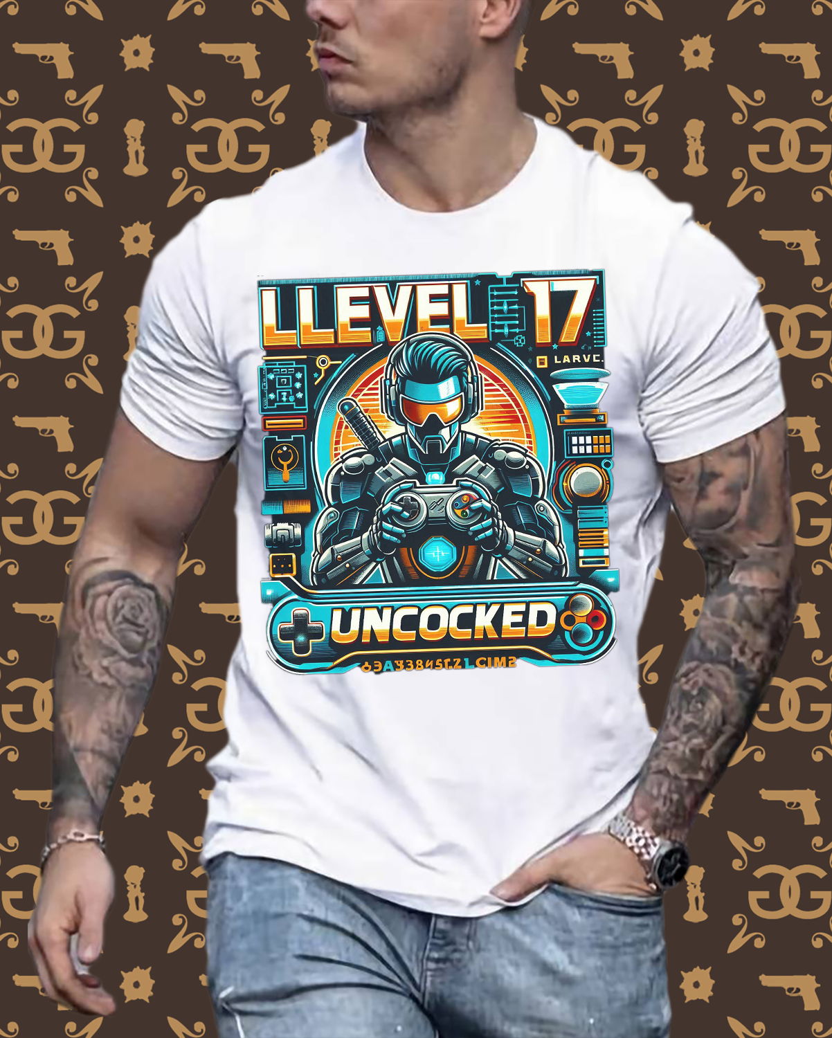 Gamer T-Shirt Top Level 17 Unlocked Fashion Herren Streetwear 100% Baumwolle