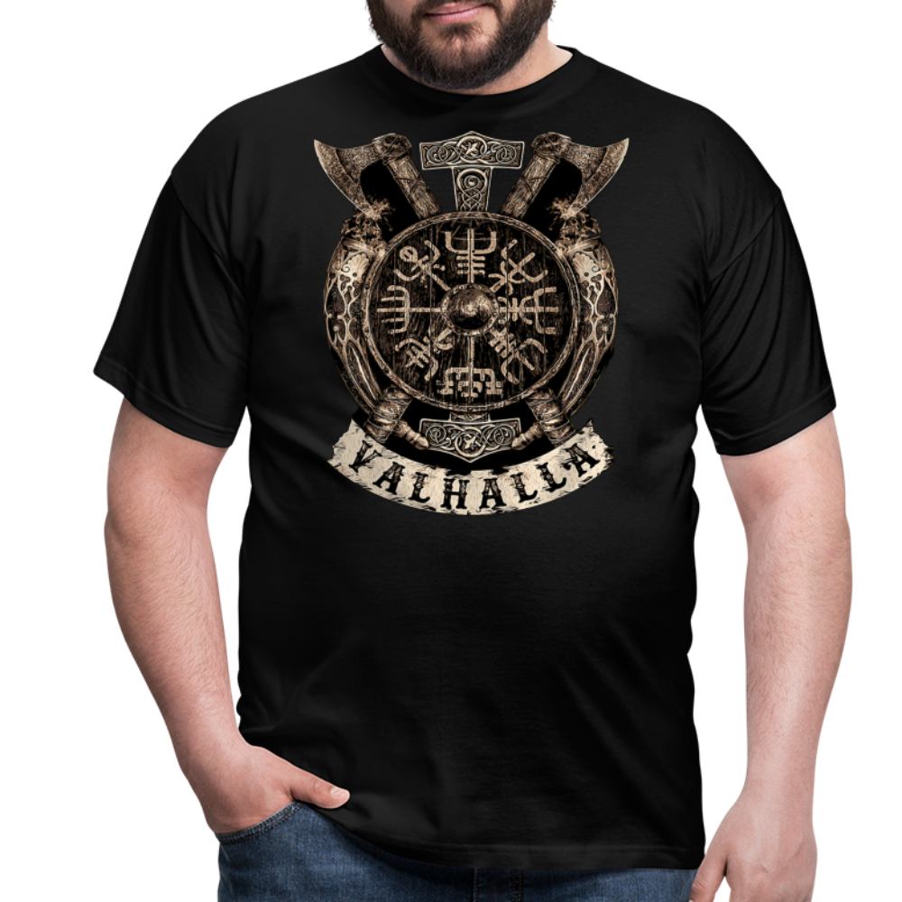 Herren Fashion Vikings Valhalla T-Shirt Rundhals Unisex 100% Baumwolle Streetwear - Schwarz