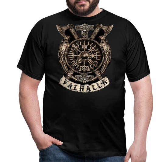 Herren Fashion Vikings Valhalla T-Shirt Rundhals Unisex 100% Baumwolle Streetwear - Schwarz
