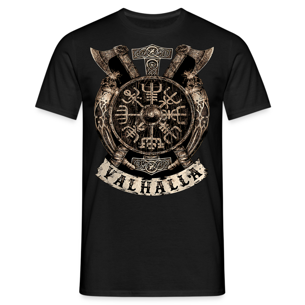 Herren Fashion Vikings Valhalla T-Shirt Rundhals Unisex 100% Baumwolle Streetwear - Schwarz
