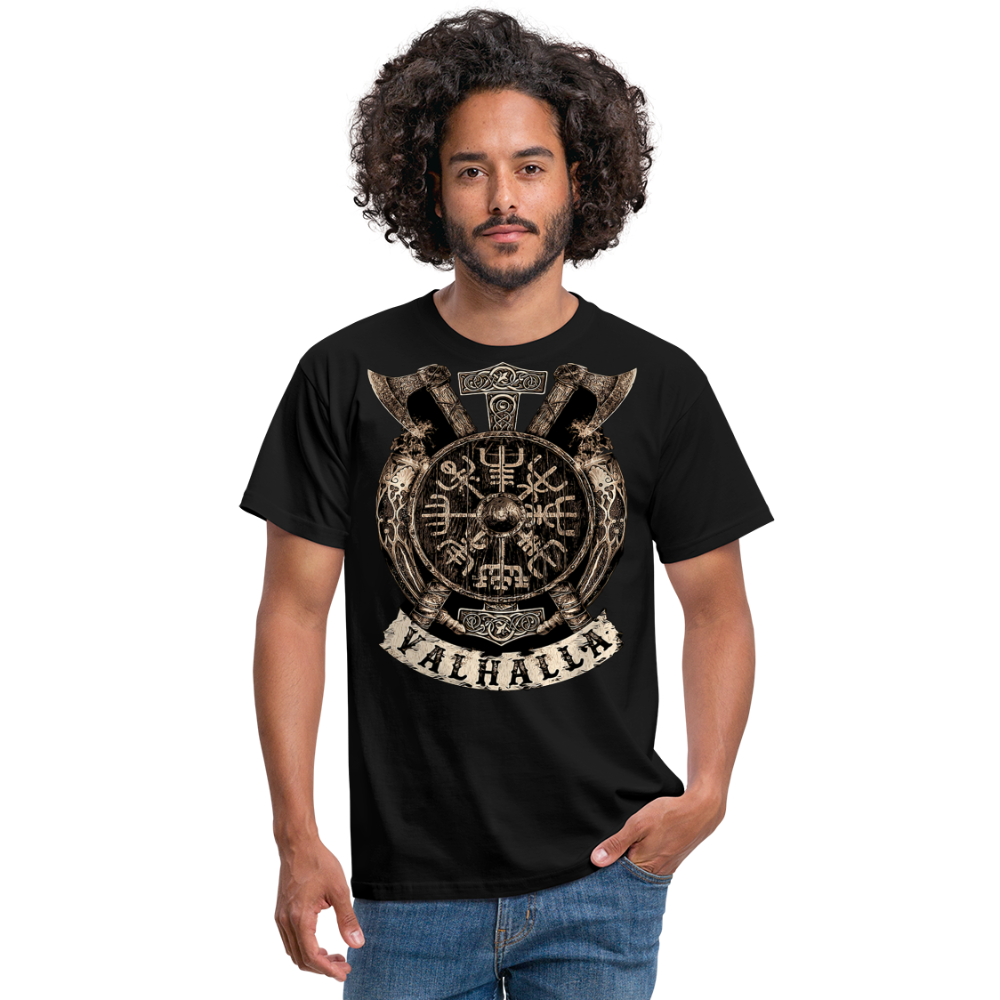 Herren Fashion Vikings Valhalla T-Shirt Rundhals Unisex 100% Baumwolle Streetwear - Schwarz