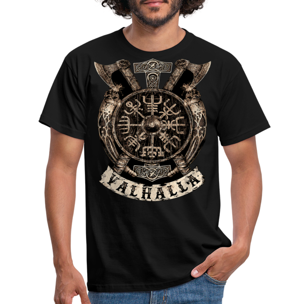 Herren Fashion Vikings Valhalla T-Shirt Rundhals Unisex 100% Baumwolle Streetwear - Schwarz