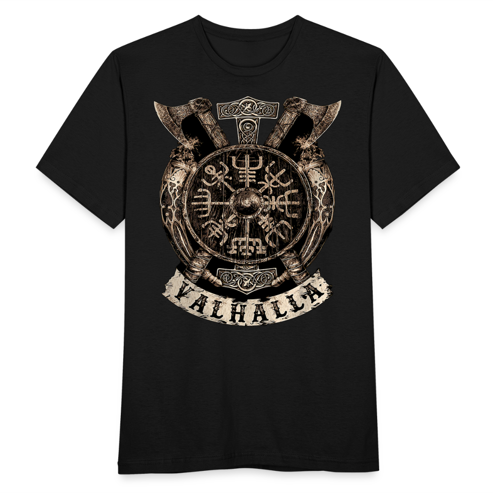 Herren Fashion Vikings Valhalla T-Shirt Rundhals Unisex 100% Baumwolle Streetwear - Schwarz