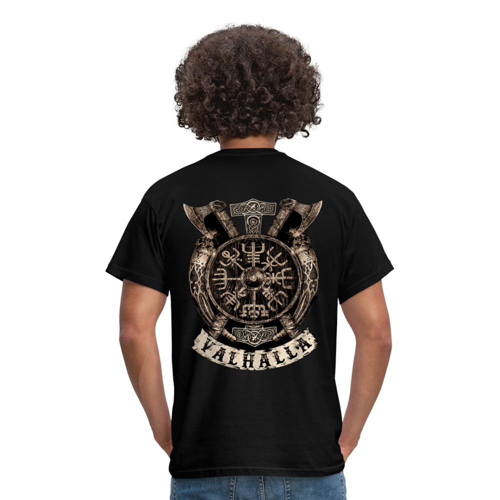 Herren Fashion Vikings Valhalla T-Shirt Rundhals Unisex 100% Baumwolle Streetwear - Schwarz