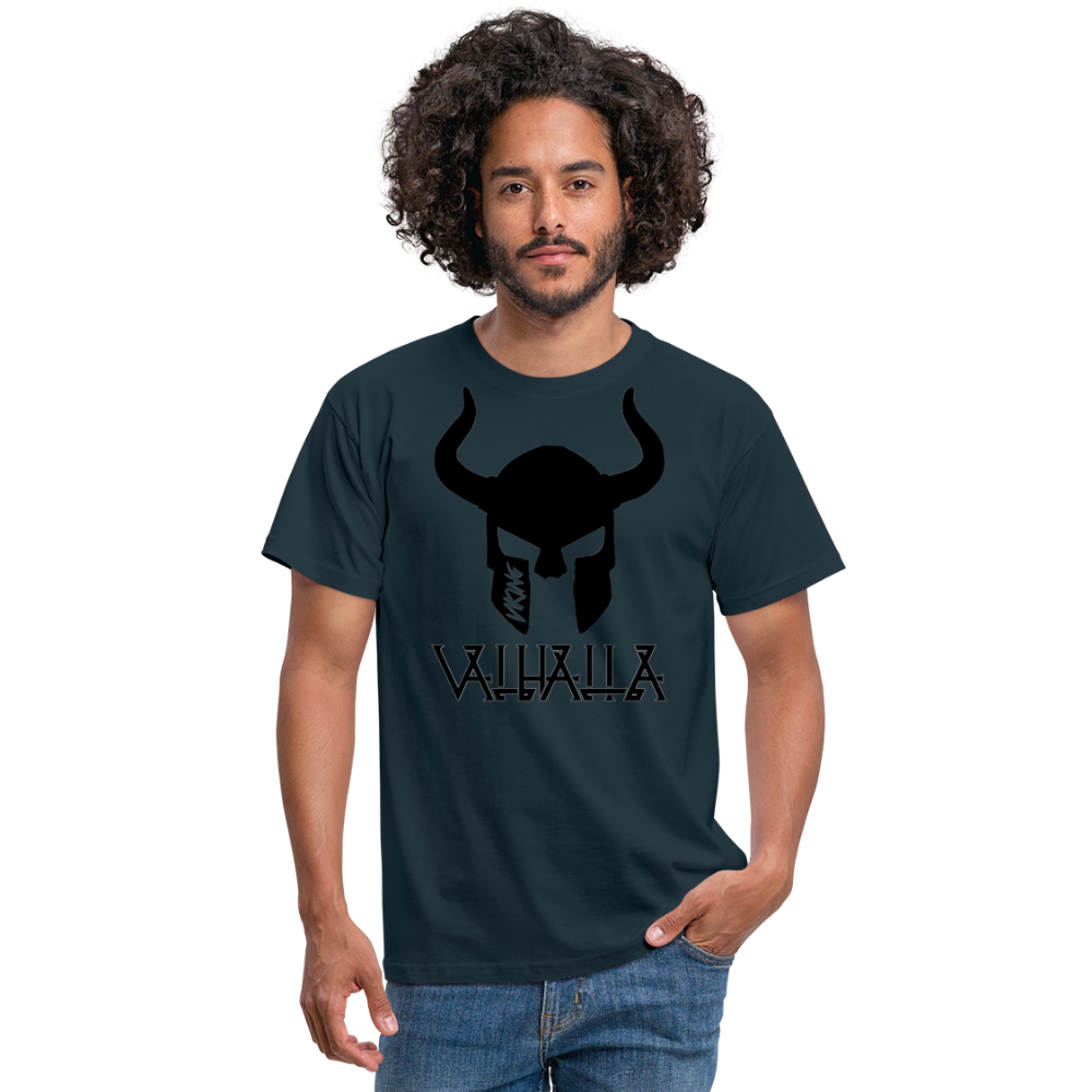 Herren Fashion Vikings Valhalla T-Shirt Rundhals Unisex 100% Baumwolle Streetwear - Navy