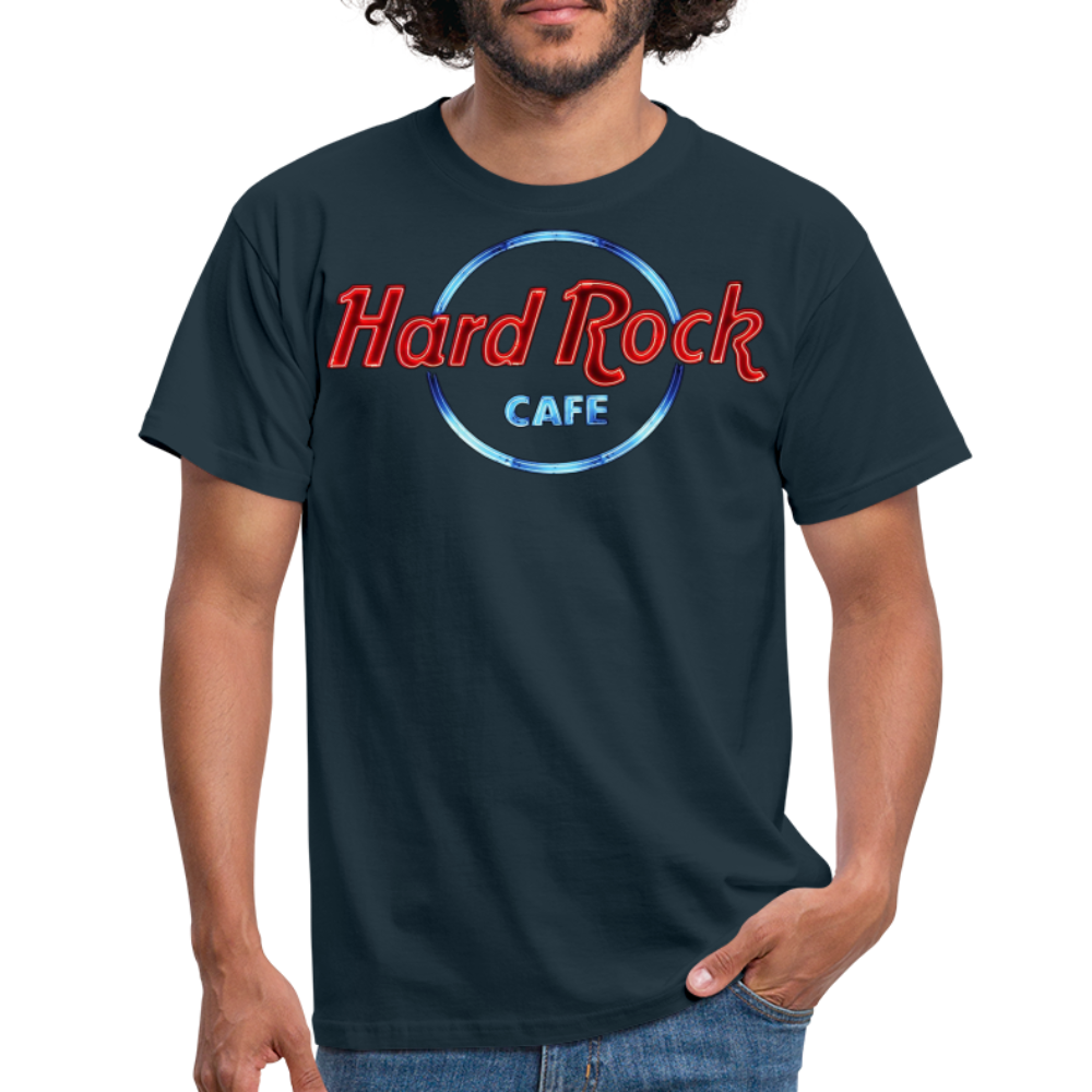 Männer Fashion Hard Rock Cafe 3D T-Shirt Rundhals Unisex Sommer Streetwear - Navy