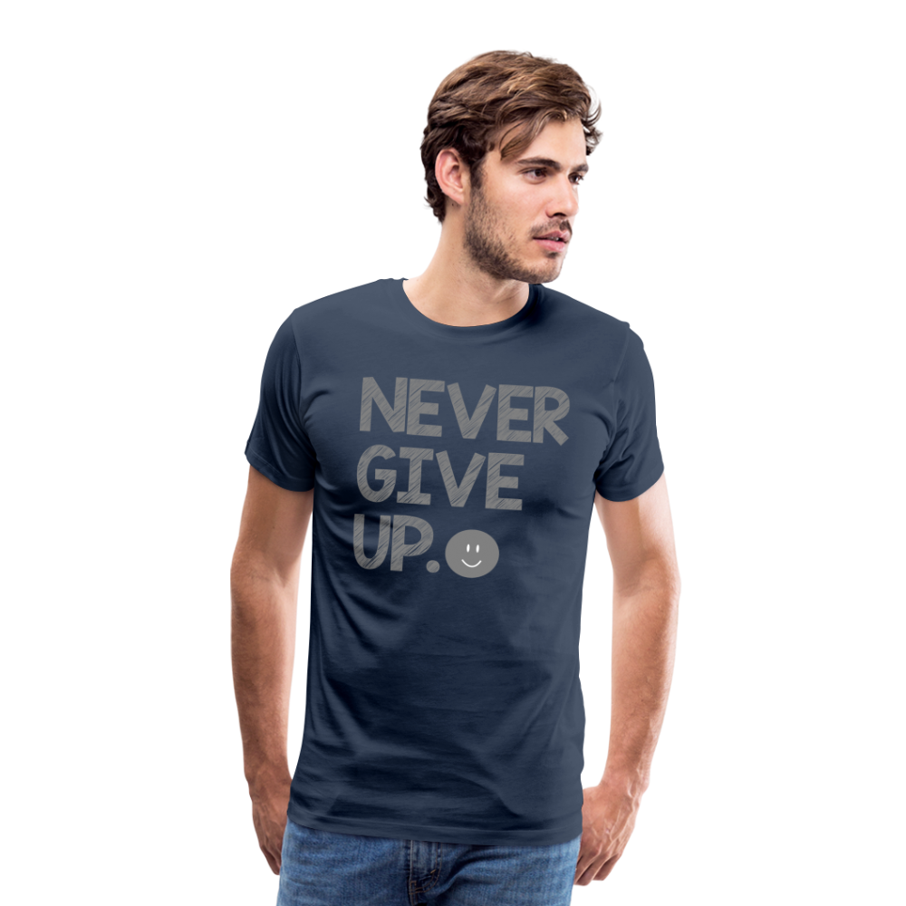 Herren Never Give Up T-Shirt Rundhals Unisex Sommer Streetwear - Navy