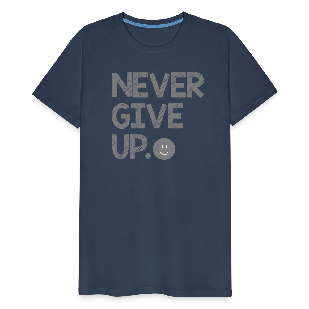 Herren Never Give Up T-Shirt Rundhals Unisex Sommer Streetwear - Navy