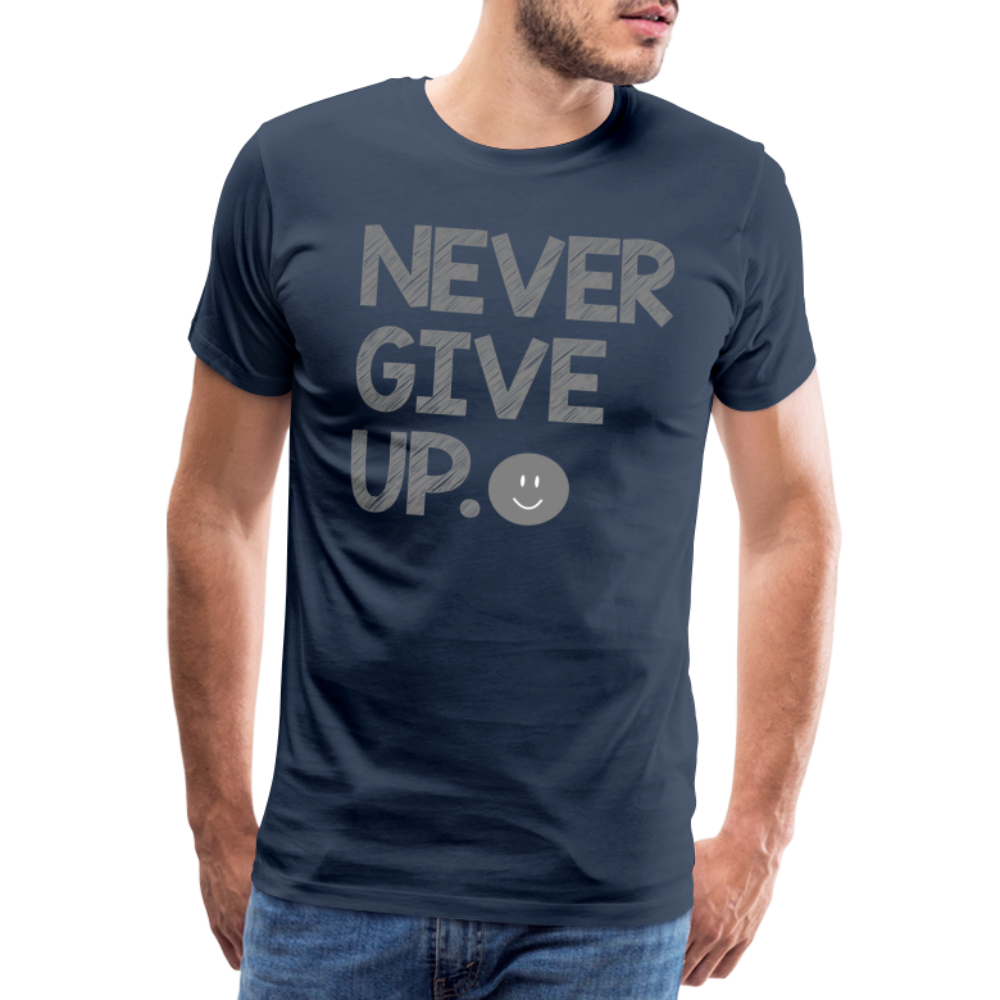 Herren Never Give Up T-Shirt Rundhals Unisex Sommer Streetwear - Navy