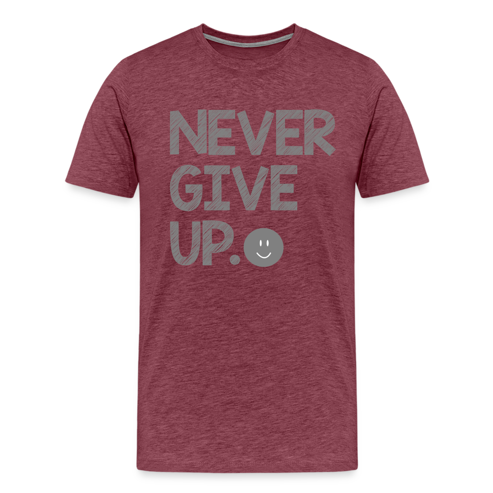 Herren Never Give Up T-Shirt Rundhals Unisex Sommer Streetwear - Bordeauxrot meliert