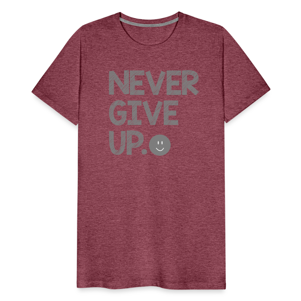 Herren Never Give Up T-Shirt Rundhals Unisex Sommer Streetwear - Bordeauxrot meliert