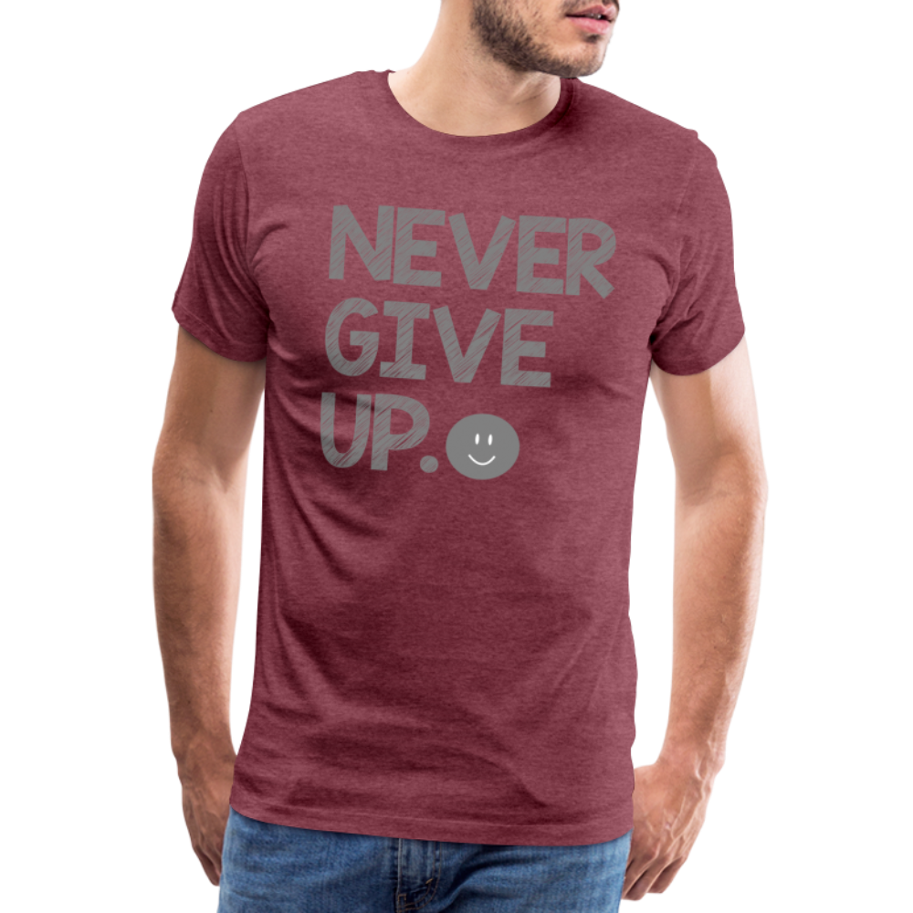Herren Never Give Up T-Shirt Rundhals Unisex Sommer Streetwear - Bordeauxrot meliert