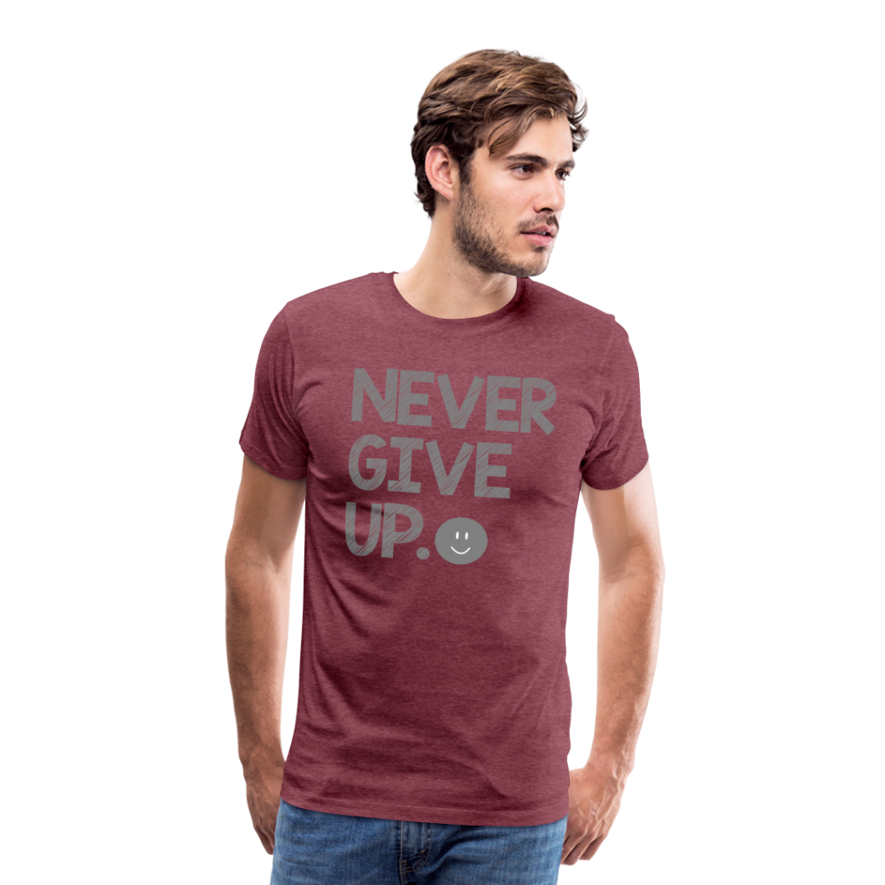 Herren Never Give Up T-Shirt Rundhals Unisex Sommer Streetwear - Bordeauxrot meliert