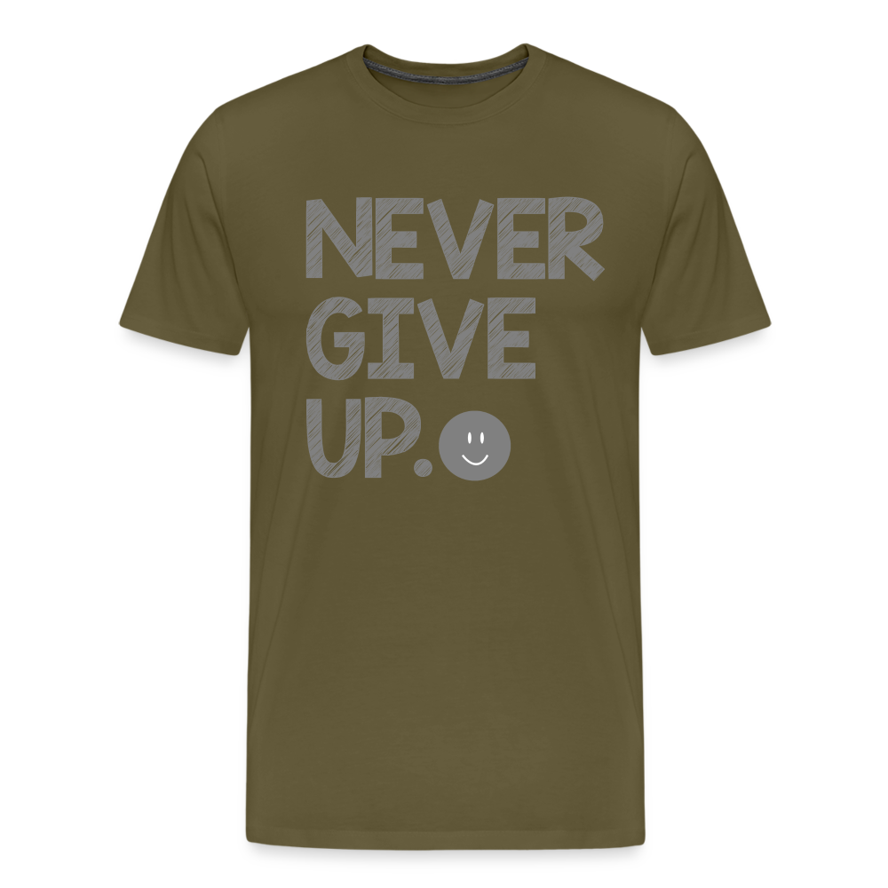 Herren Never Give Up T-Shirt Rundhals Unisex Sommer Streetwear - Khaki