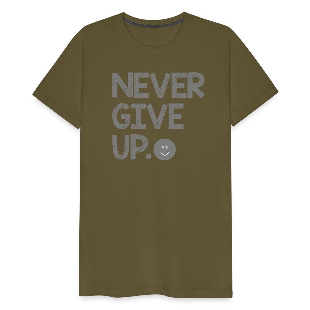 Herren Never Give Up T-Shirt Rundhals Unisex Sommer Streetwear - Khaki