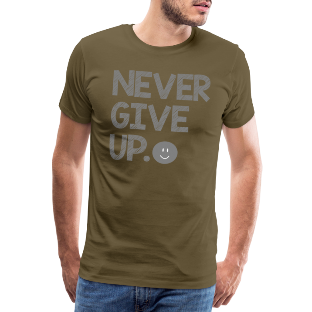 Herren Never Give Up T-Shirt Rundhals Unisex Sommer Streetwear - Khaki