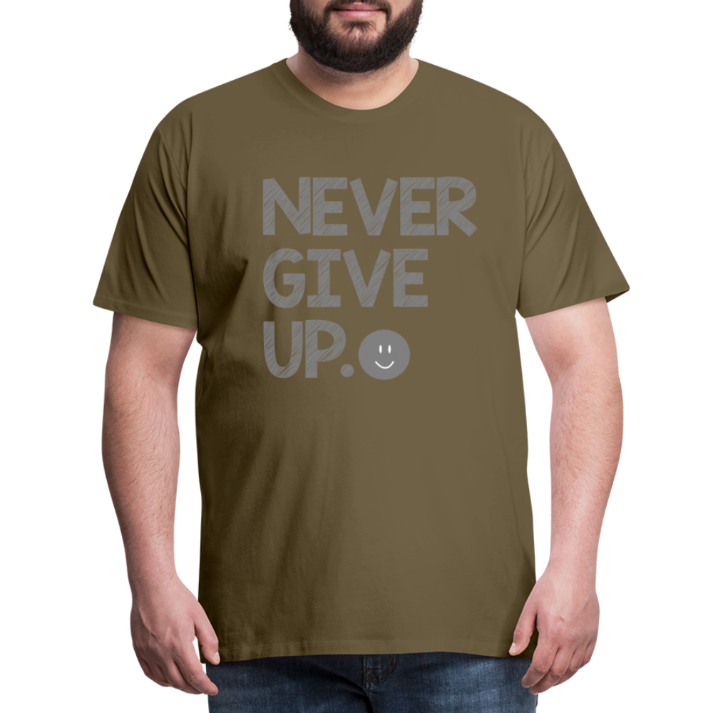 Herren Never Give Up T-Shirt Rundhals Unisex Sommer Streetwear - Khaki