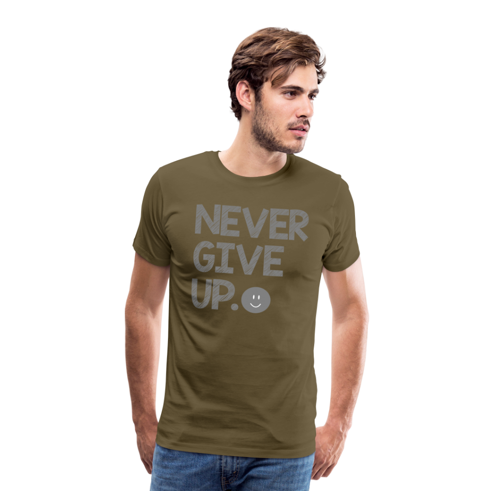 Herren Never Give Up T-Shirt Rundhals Unisex Sommer Streetwear - Khaki