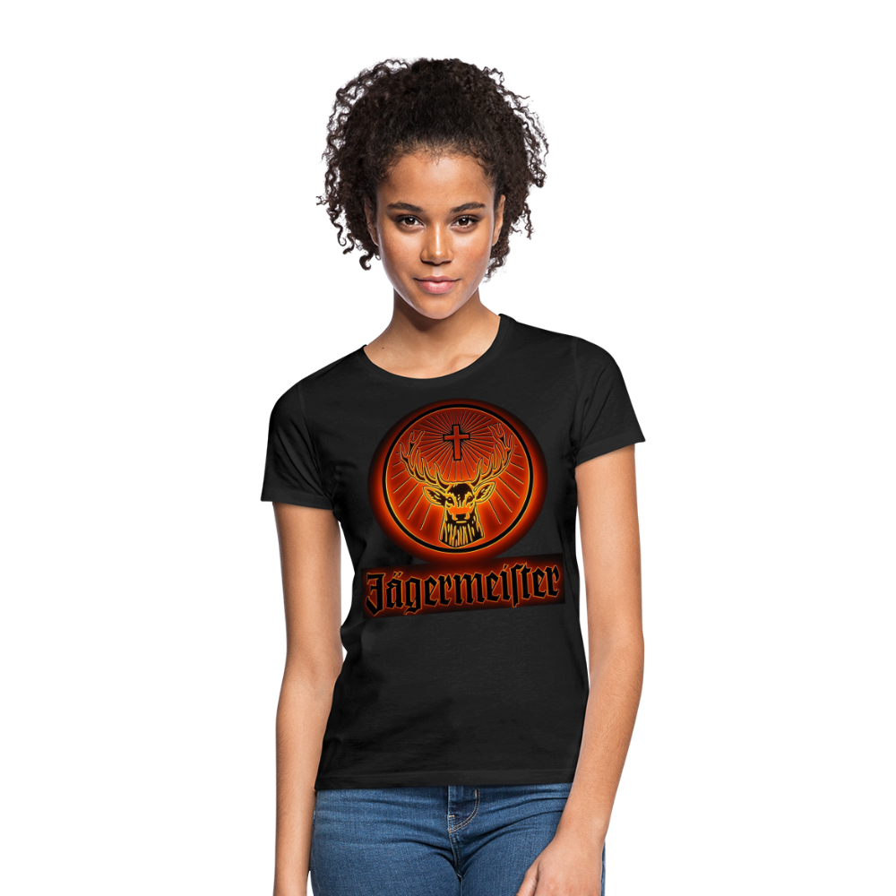 Frauen Sommer Top Jägermeister T-Shirt Rundhals Streetwear lockeres Damentop - Schwarz