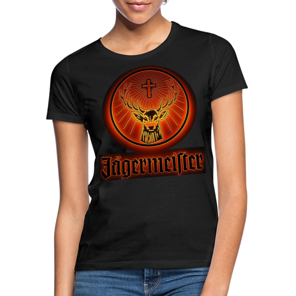 Frauen Sommer Top Jägermeister T-Shirt Rundhals Streetwear lockeres Damentop - Schwarz