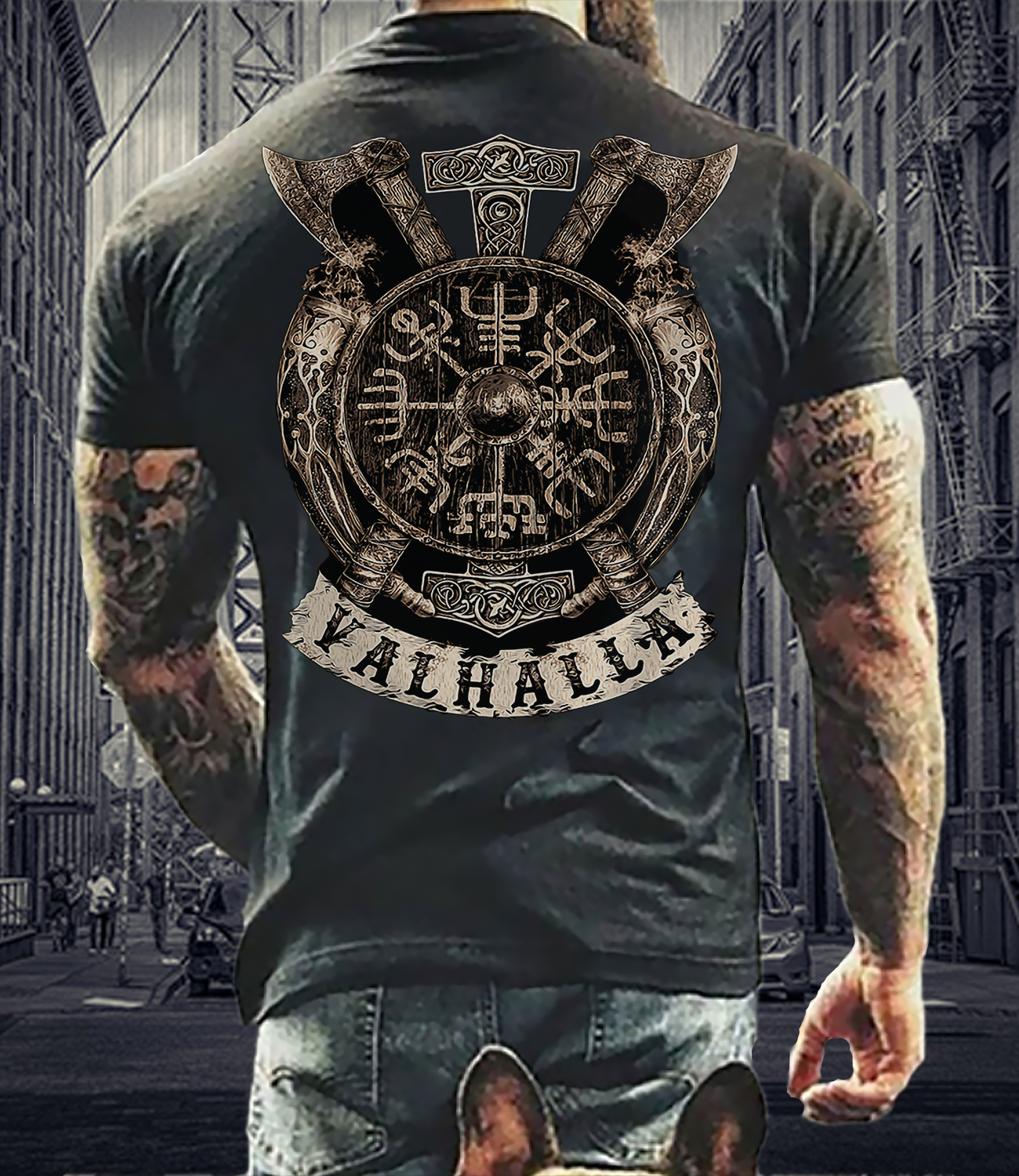 Herren Fashion Vikings Valhalla T-Shirt Rundhals Unisex 100% Baumwolle Streetwear