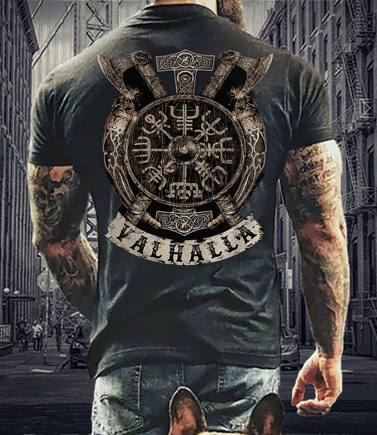 Herren Fashion Vikings Valhalla T-Shirt Rundhals Unisex 100% Baumwolle Streetwear