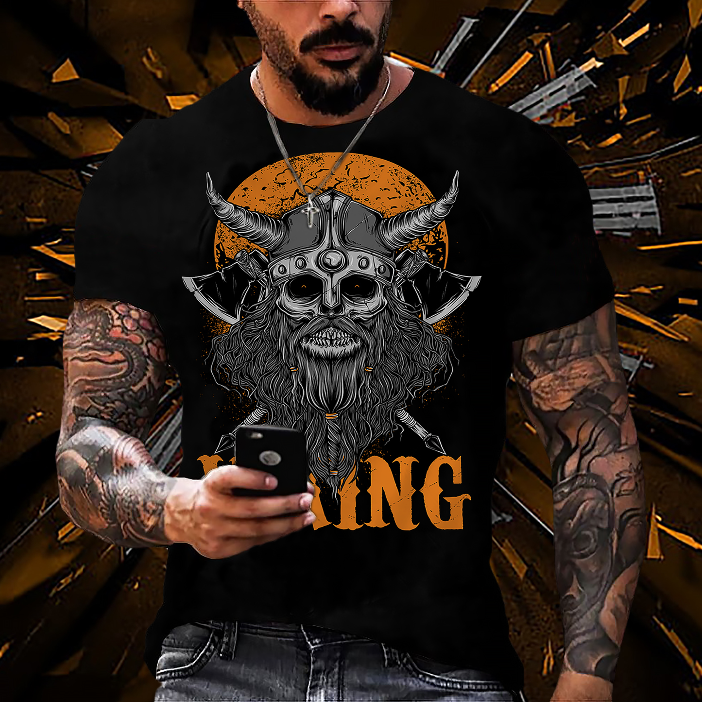 Herren Fashion Vikings Valhalla T-Shirt Rundhals Unisex 100% Baumwolle Streetwear