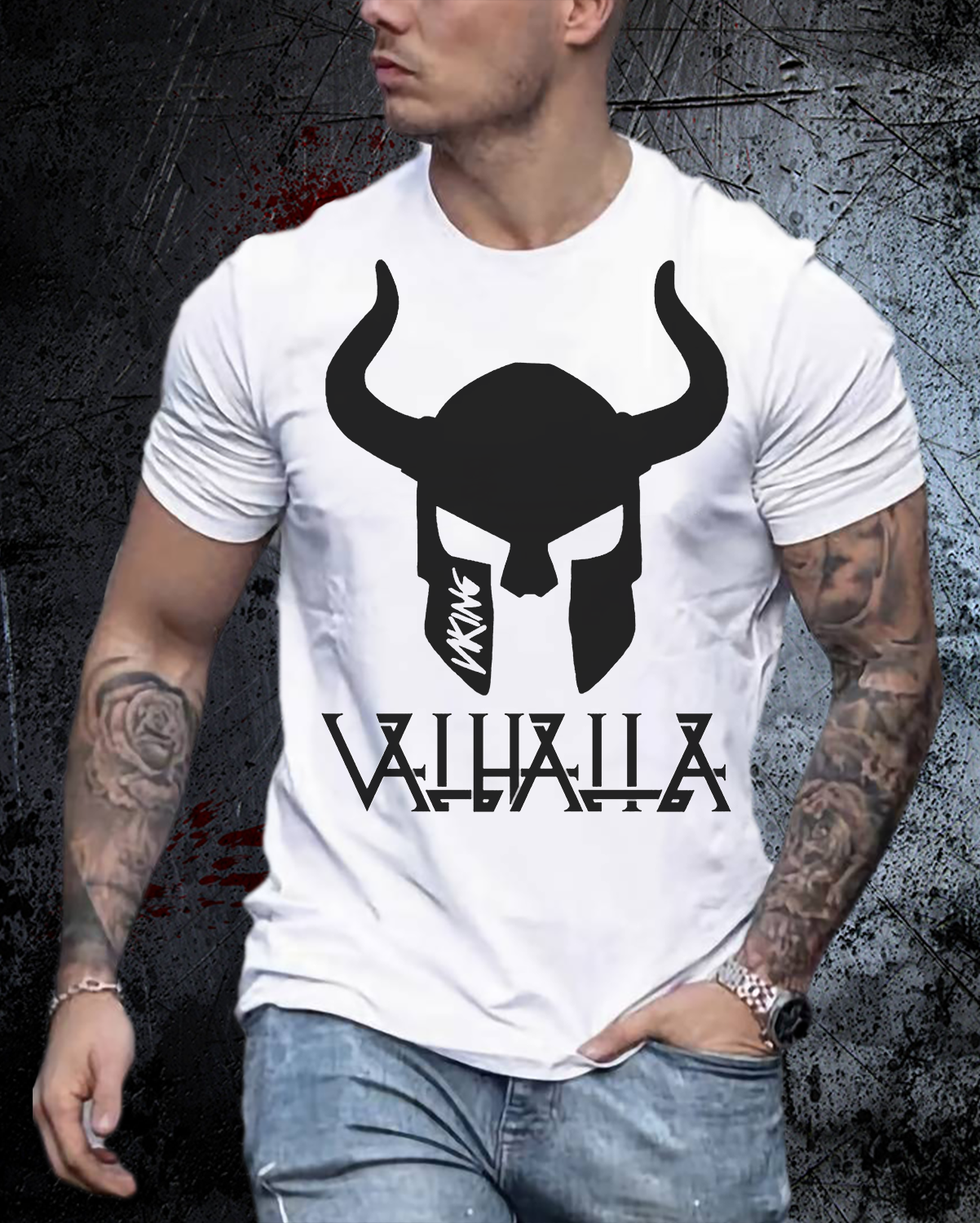 Herren Fashion Vikings Valhalla T-Shirt Rundhals Unisex 100% Baumwolle Streetwear