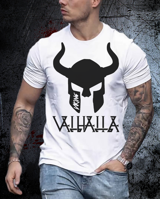 Herren Fashion Vikings Valhalla T-Shirt Rundhals Unisex 100% Baumwolle Streetwear