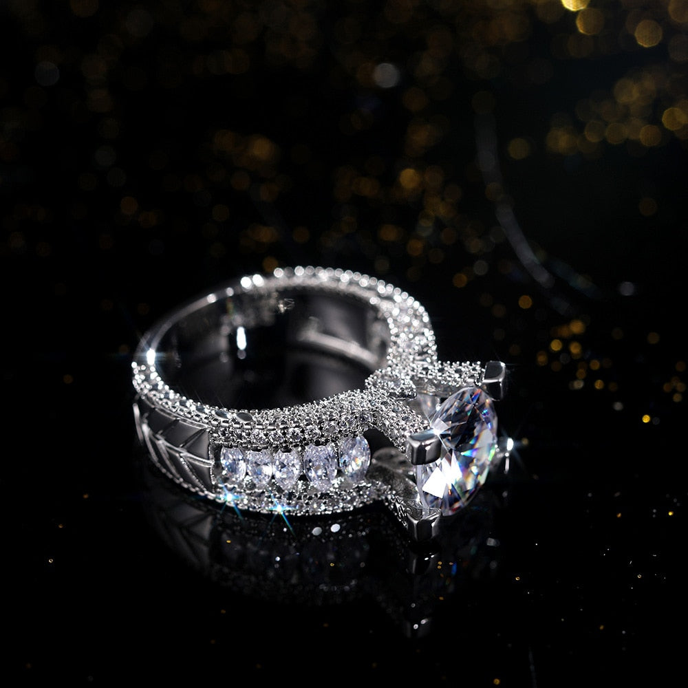 Massiv Sterling Silber 925 Ring filigran Fashion Damenring mit 3A Zirkonia