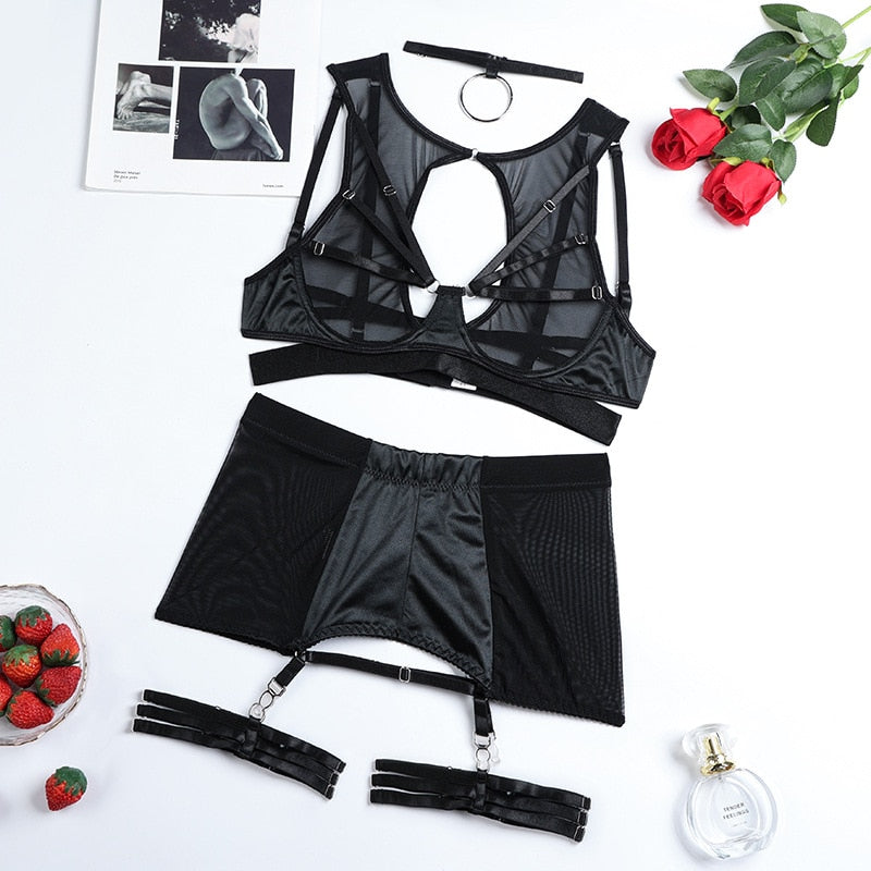 Damen Sexy Spitze Dessous Bodysuit Babydoll Reizwäsche Body Unterwäsche Schwarz
