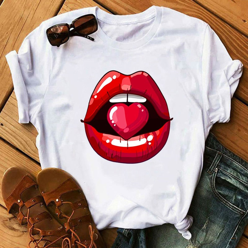 Damen Sommer Top 3D Leopard Kiss T-Shirt Rundhals Streetwear Damentop
