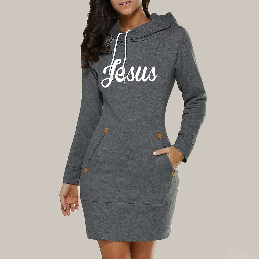 Damen Kapuzenpullover Hoodie Pullikleid Sweatshirt Jumper Minikleid Longtop Sportkleid