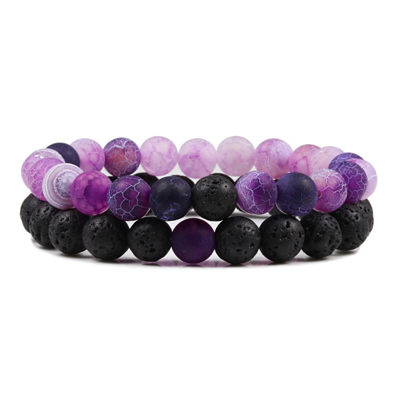 2er SET ARMBAND DAMEN HERREN Naturstein Freundschaftsarmband Yoga