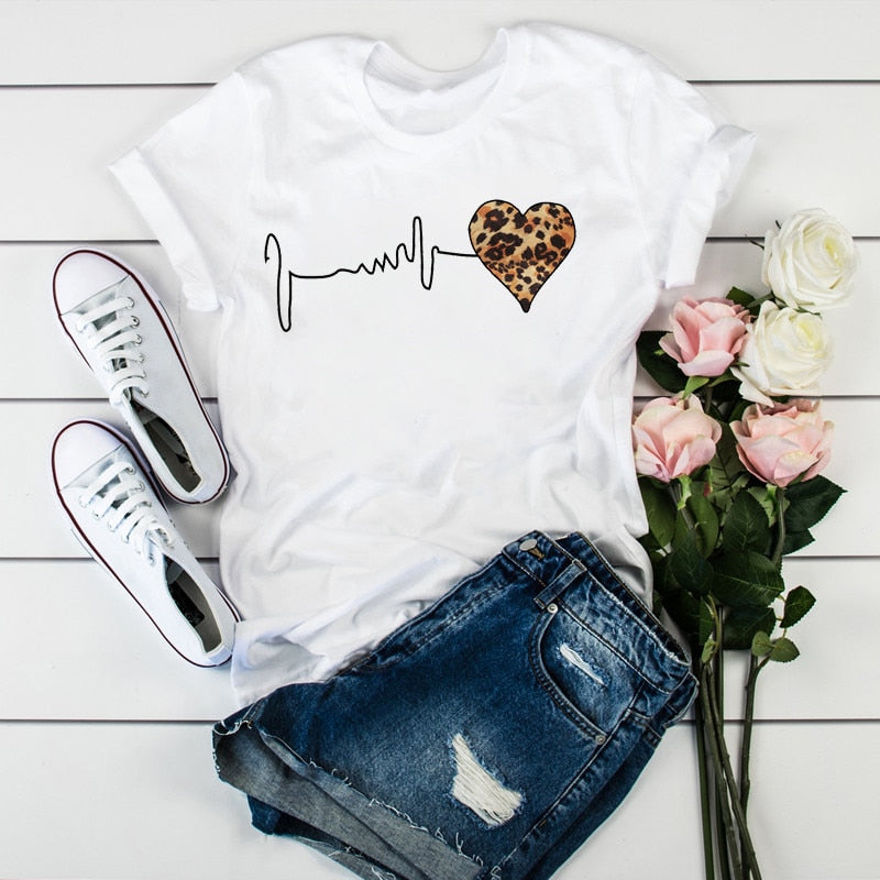 Damen Sommer Top 3D Leopard T-Shirt Rundhals  Streetwear lockeres Damentop