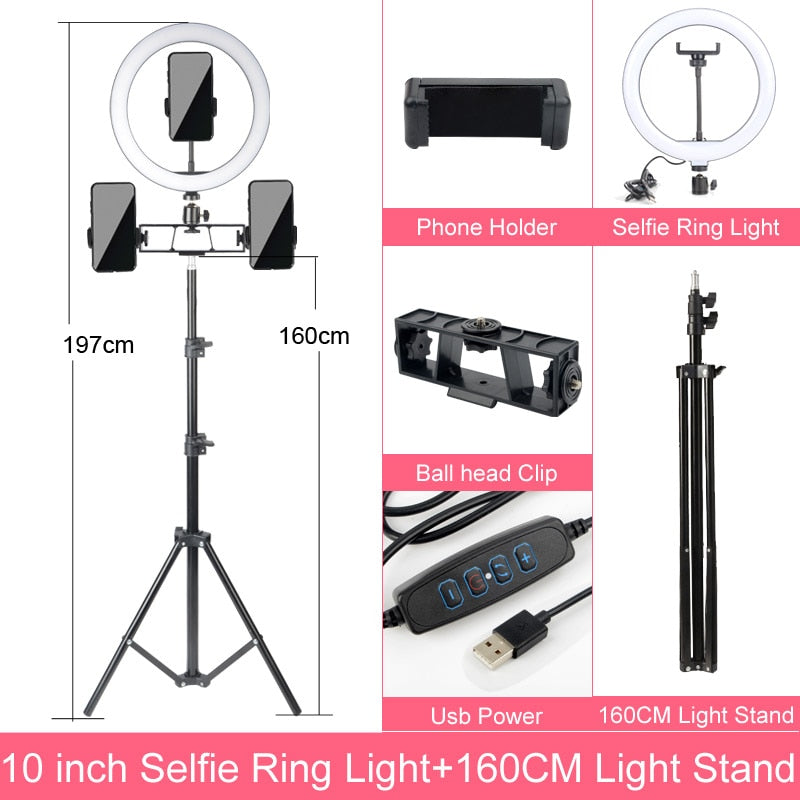 Selfie Ringlicht mit Stativ-Ständer 10 12 14 Inch Dimmbare LED Ring Fotografie