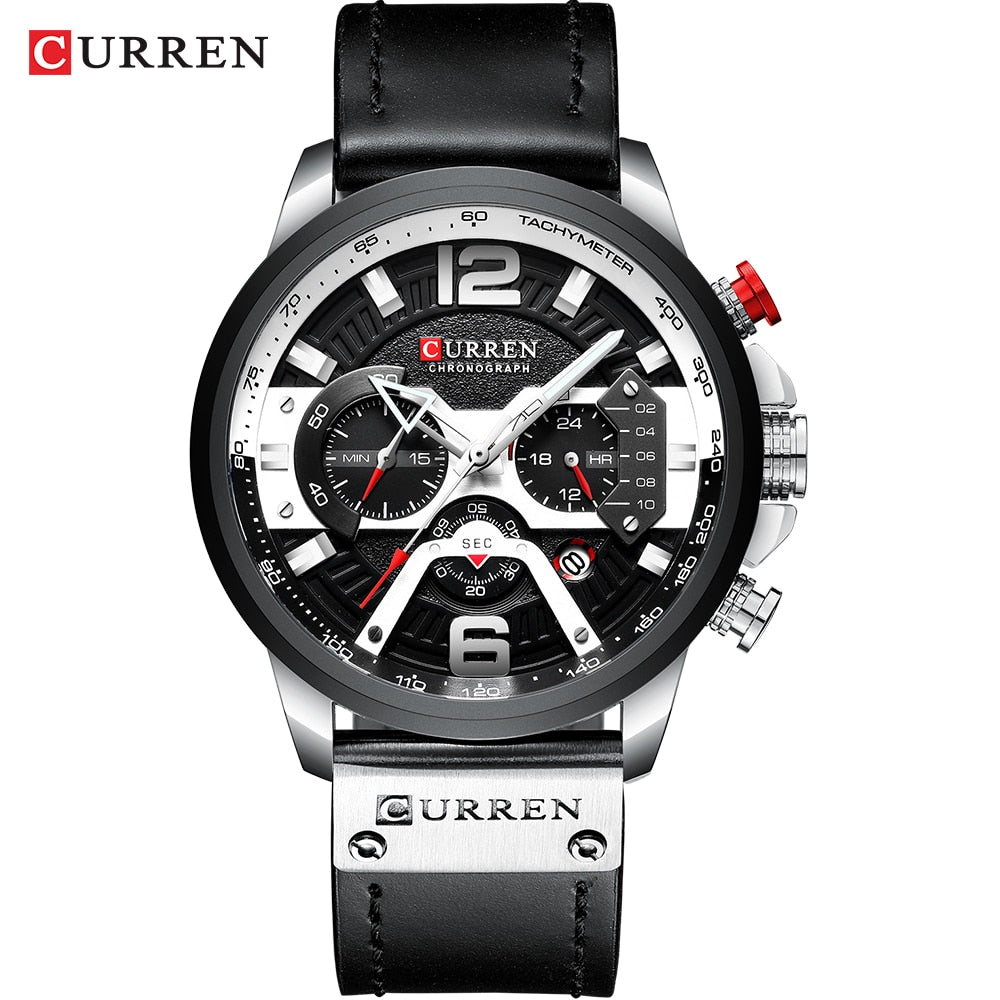 Herren Armbanduhr Silber Schwarz Edelstahl Fashion Luxus Chronograph  Business