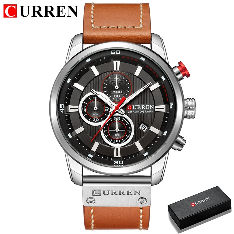 Herren Armbanduhr Silber Schwarz Edelstahl Fashion Luxus Chronograph  Business
