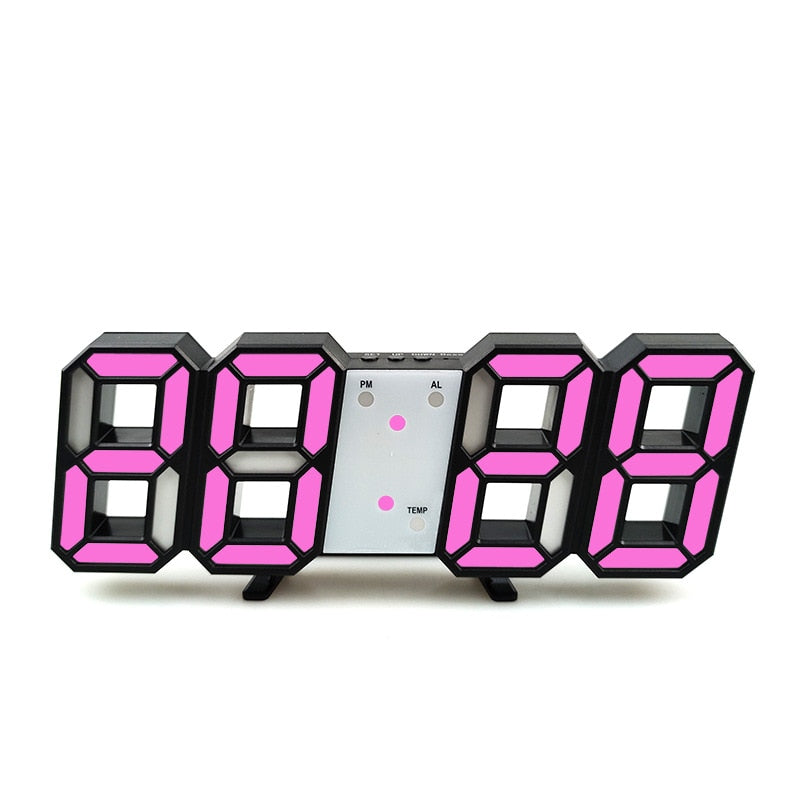 Groß 3D Modern Digital LED Wanduhr 24/12 Stunde USB Display Timer Alarm